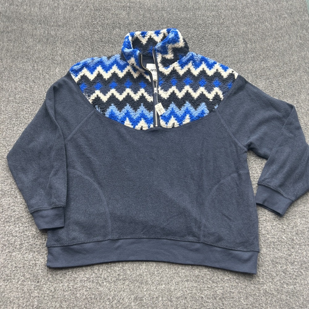 Aerie Sweater Women M Medium Chevron Fleece Hometown Holiday 1/4 Zip Pullover